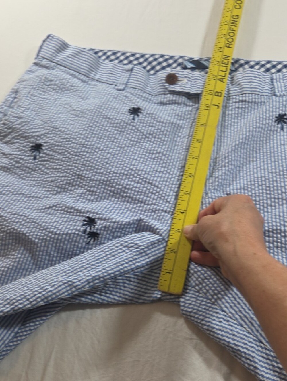 Brooks Brothers Light Blue Seersucker Shorts Palm Tree Embroidered Summer Casual - Picture 8 of 12